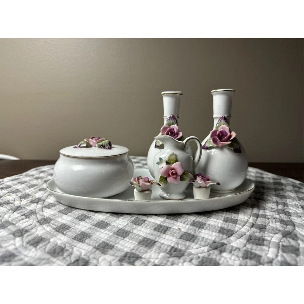 Vintage 6 Piece Dresser Set Porcelain Japan